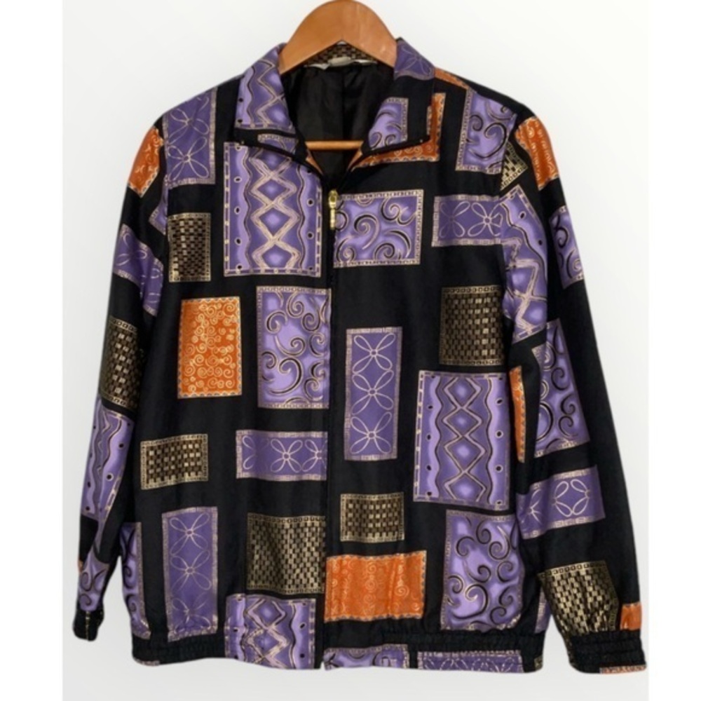 Drapers & Damons 80s Bomber Purple Orange Black & Gold Metallic Festive Jacket S